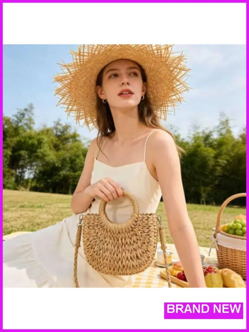 Straw Woven Crossbody Tote Bag Handmade Beach Summer Travel